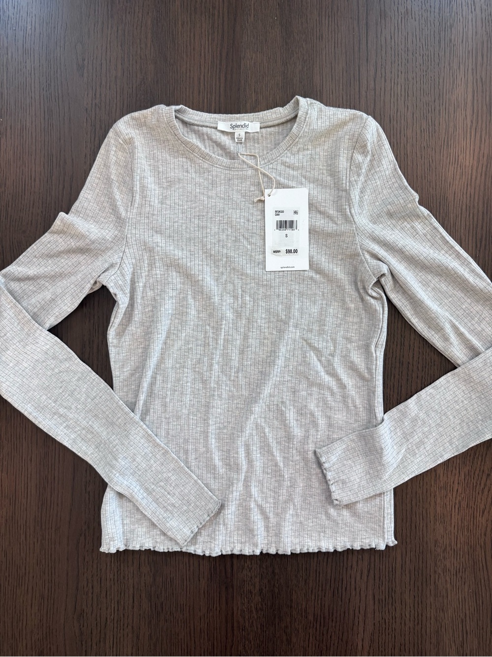 NWT Women’s Small Splendid Light Gray Ribbed Long Sleeve Top